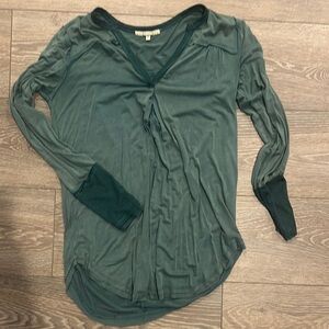 Anthropologie Green Tie Front Blouse